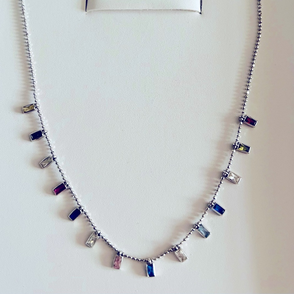 New Mia Fiore Dyadema Italy Sterling Silver Multi Crystal Bead Necklace